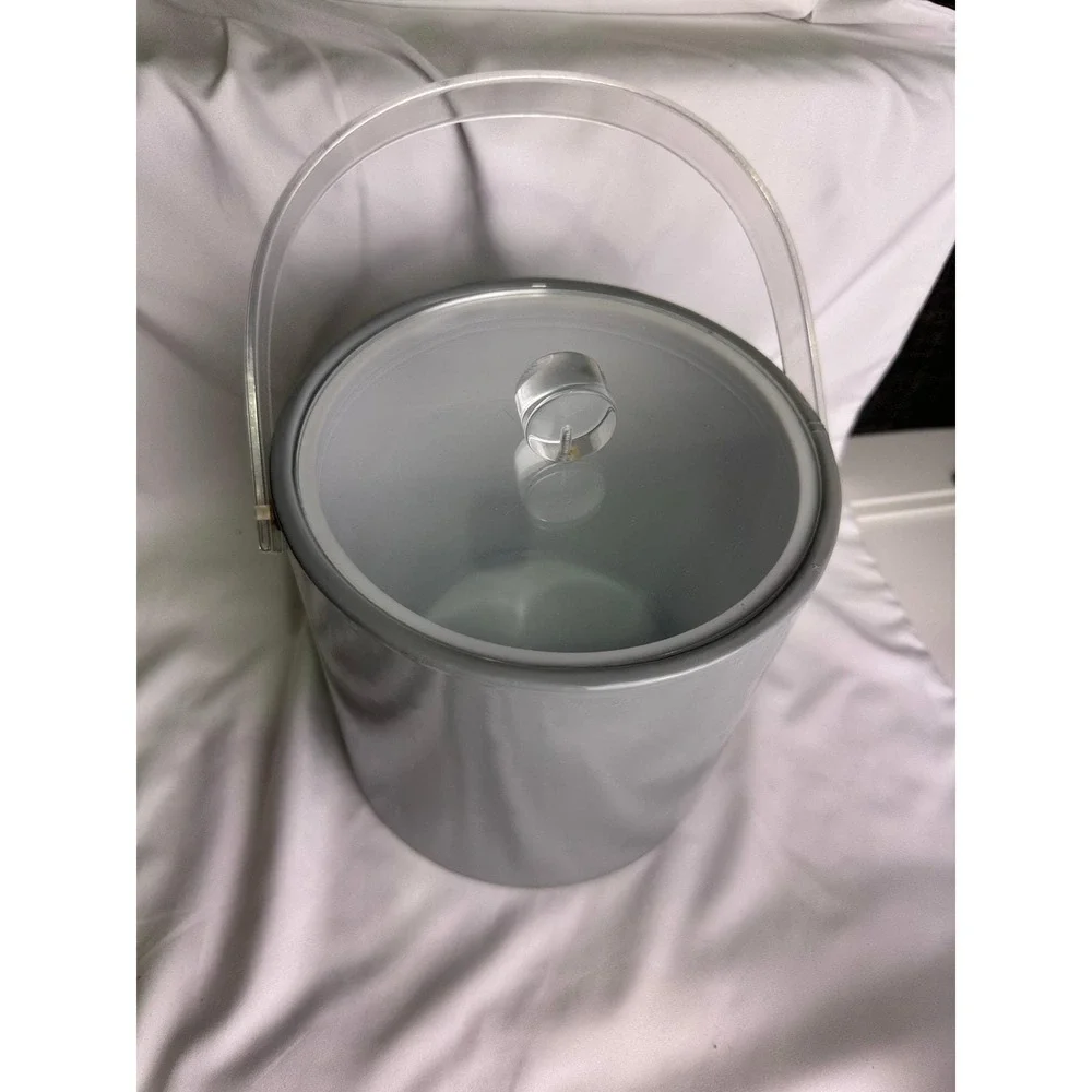 Mid-Century Gray Ice Bucket with Clear Acrylic Handle and Lid